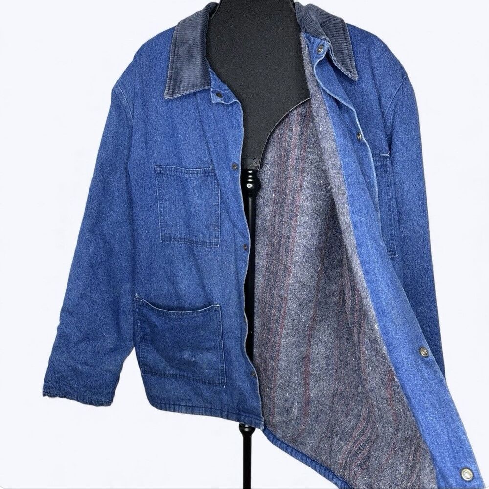 Vtg Walls‎ Blizzard Pruf Denim Blanket Lined Chore Coat XXL Jacket USA Thrashed